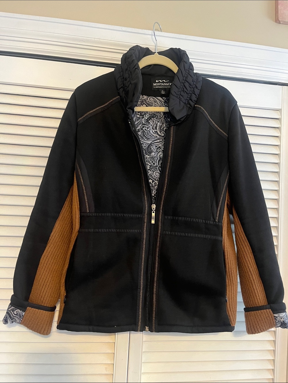 EUC Montanaco Black Jacket with Brown Side Panels